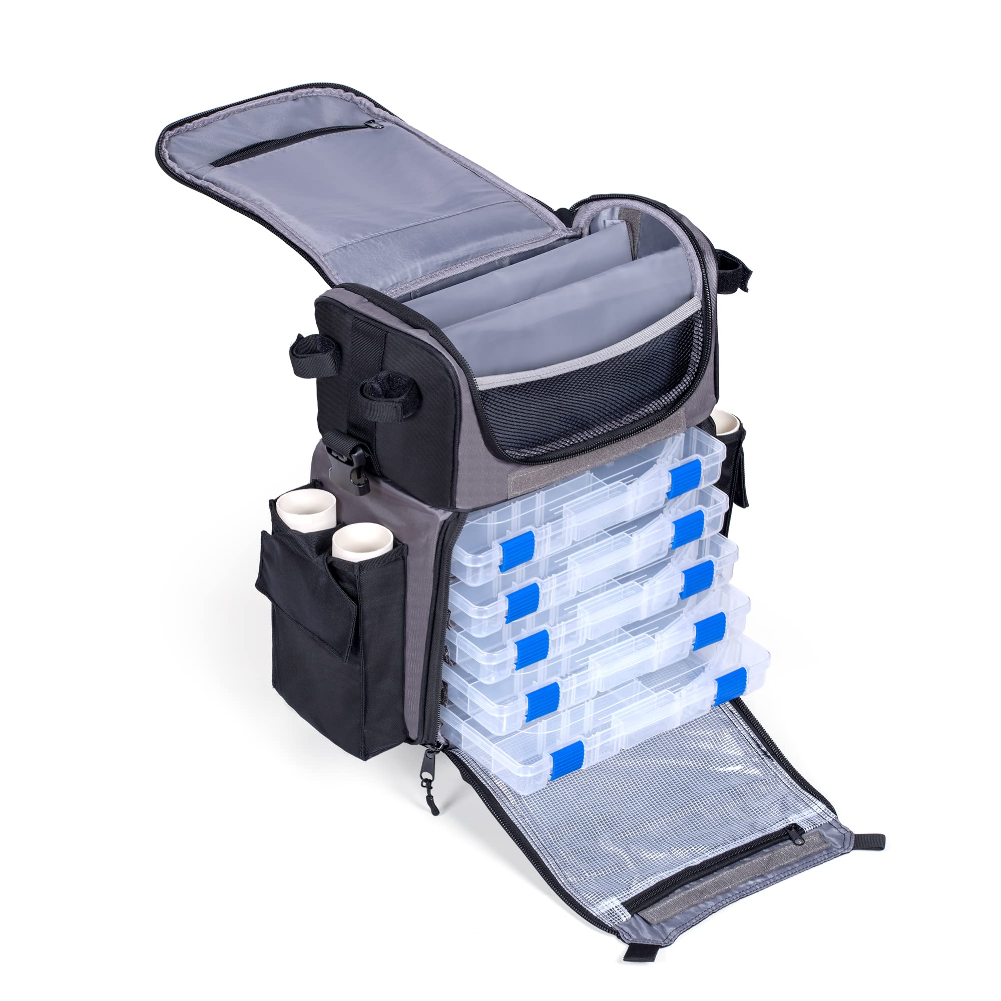 Calissa Recon rolling backpack side view highlights roomy tray storage