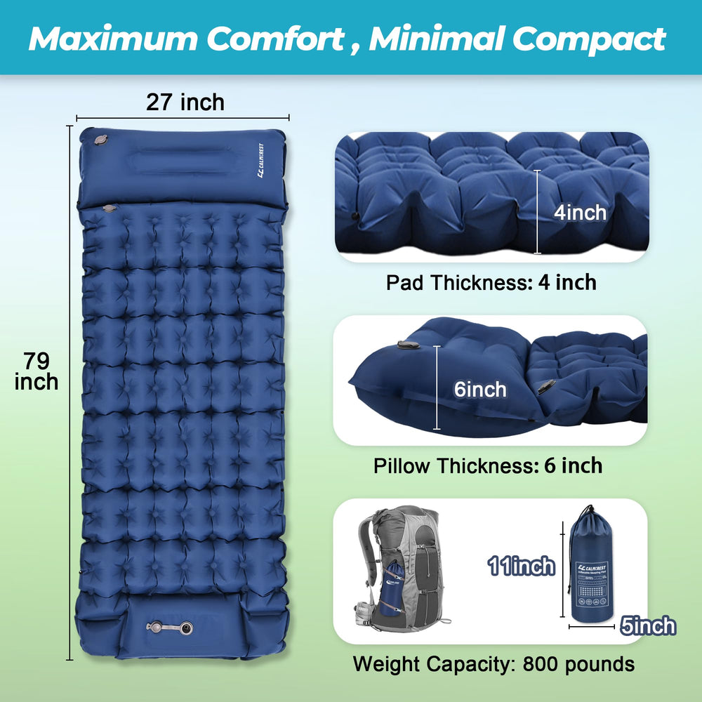 CALMCREST sleeping pad built-in foot pump for quick inflation.