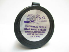 Cal's Universal Reel and Drag Grease bottle, light-purple, protects reels from saltwater wear.