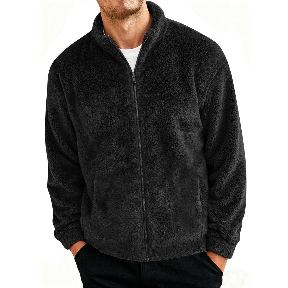 Cambkatl men's sherpa jacket front view highlighting warm stand collar
