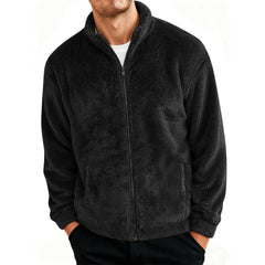 Cambkatl men's sherpa jacket front view highlighting warm stand collar