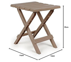Camco taupe Adirondack table on patio with seating area outdoors.