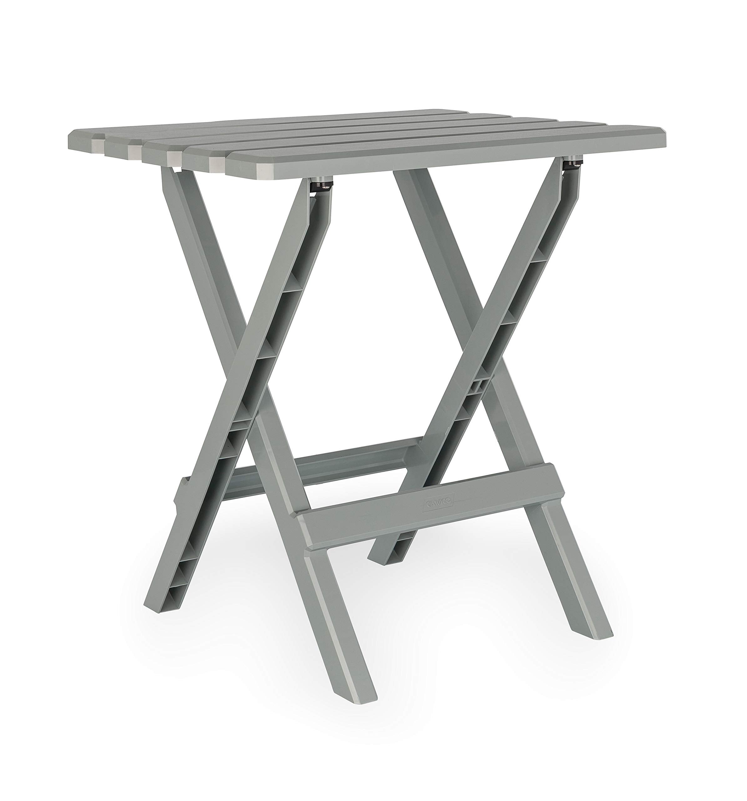 Camco 51692 gray Adirondack side table open, ideal for drinks and snacks at the beach.