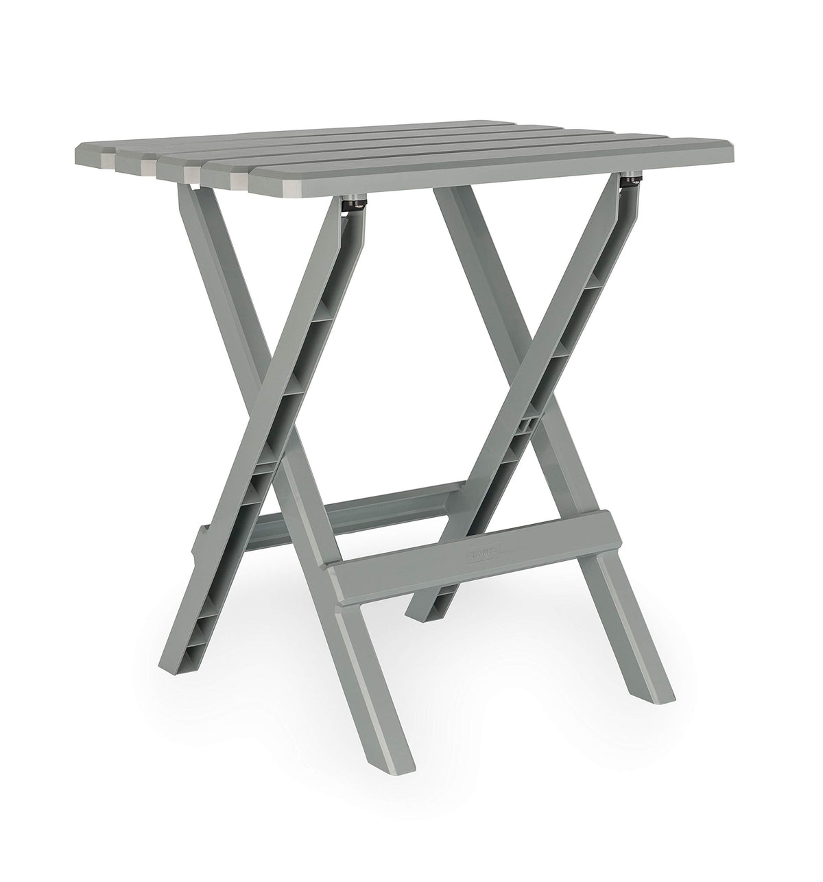 Camco 51692 gray Adirondack side table open, ideal for drinks and snacks at the beach.
