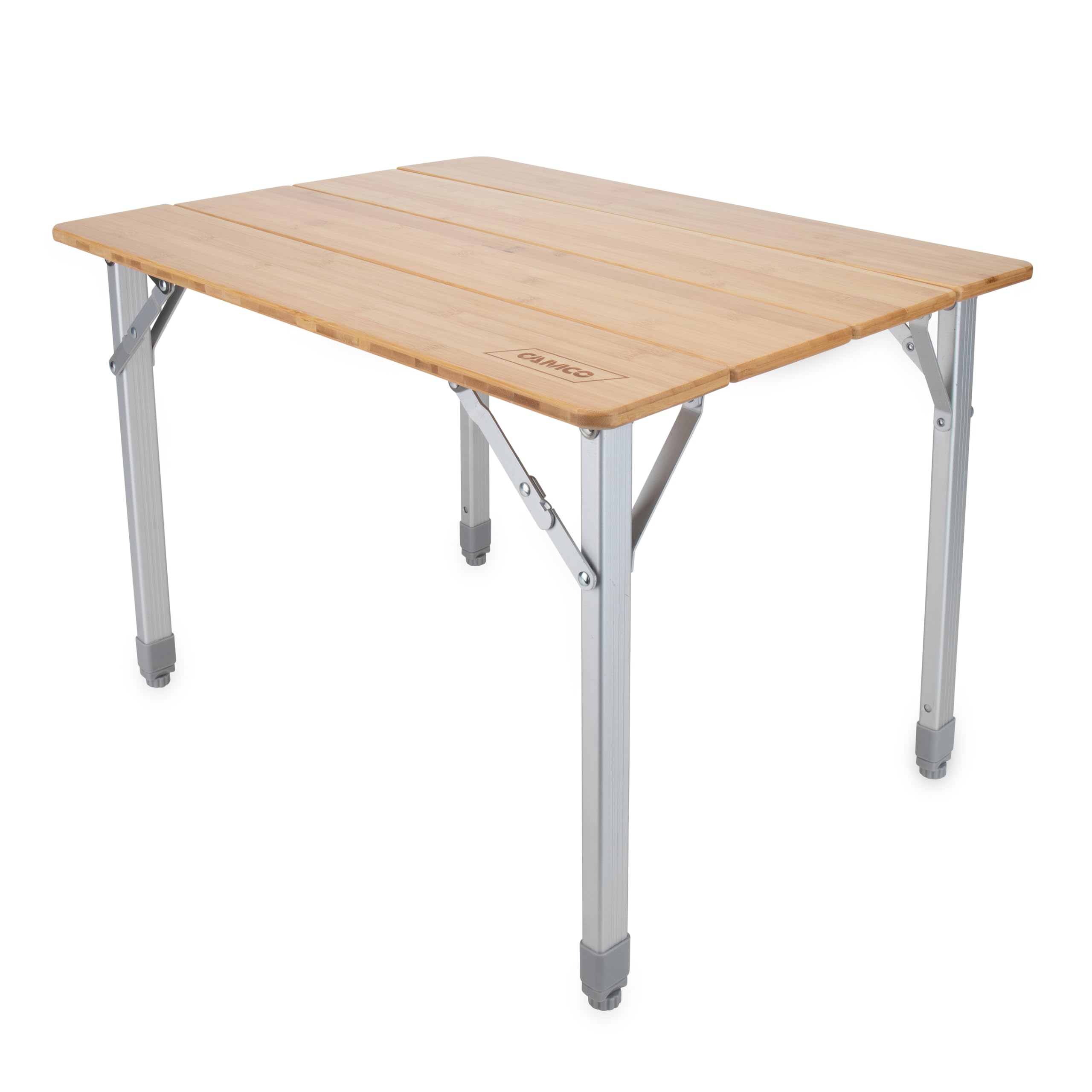 Camco bamboo folding table top showing smooth natural finish for outdoor meals
