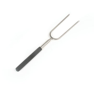 Camco extended 34-inch roasting fork ready for campfire cooking