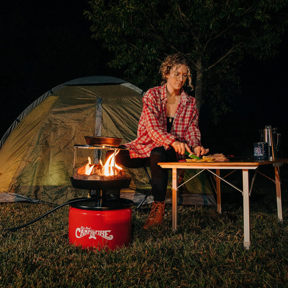 Camco compact table with carrying handle for quick trips.