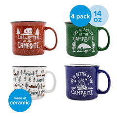 Camco green campsite mug: sturdy 14 oz for outdoor beverages.
