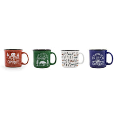 Camco red campsite mug: durable ceramic for coffee by the campfire.