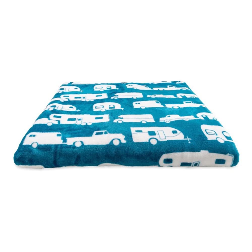 Camco plush fleece blanket blue folded view shows cozy warmth for outdoor seating.