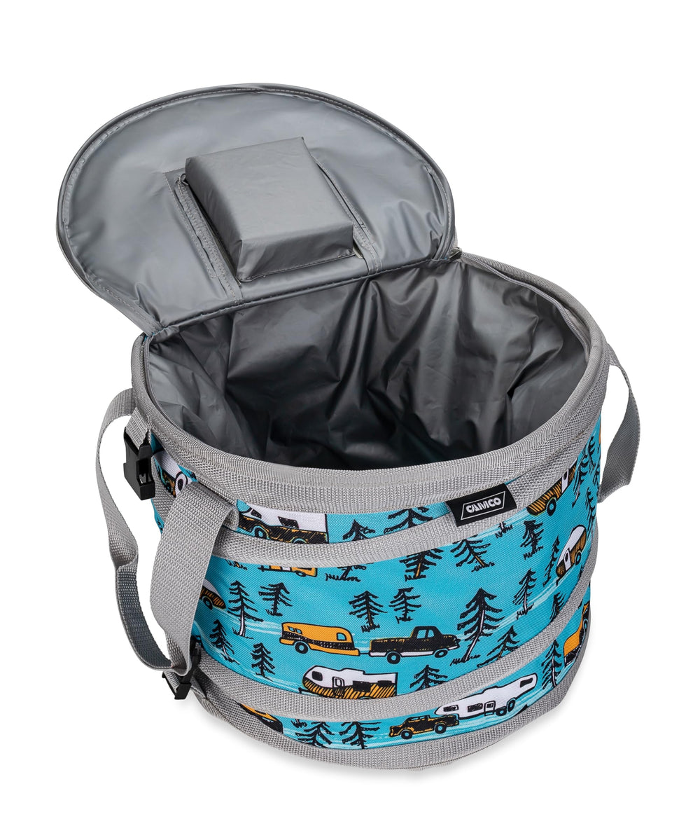 Camco Life is Better at the Campsite Pop-Up Cooler closed for compact storage.
