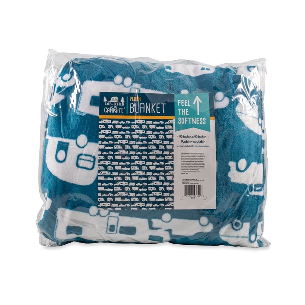 Camco blue machine-washable blanket is easy to clean after picnics.
