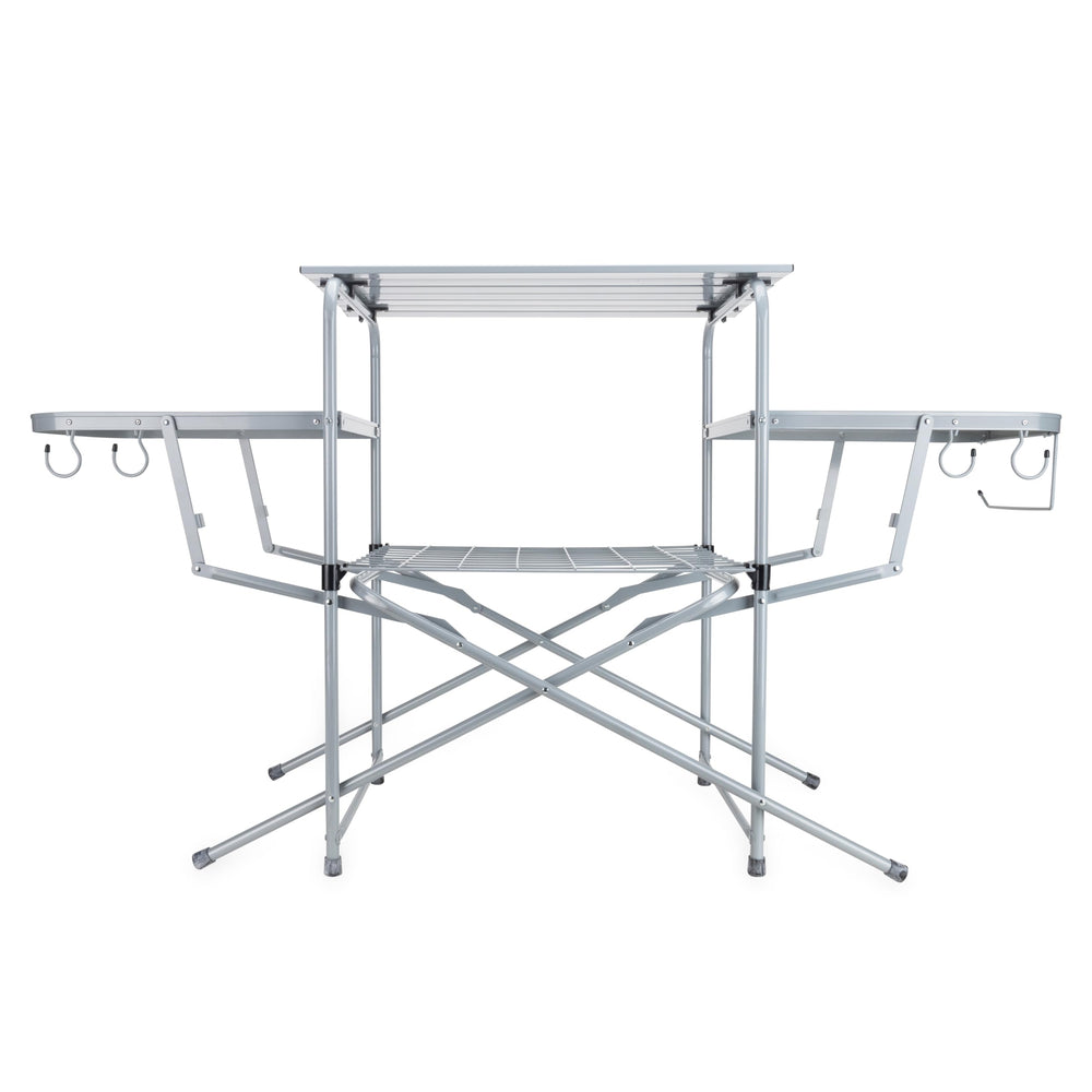 Camco Olympian Deluxe table collapsed size demonstrates compact storage.