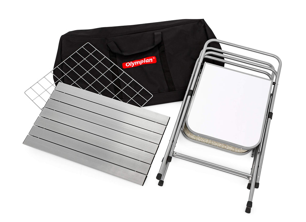Camco Olympian Deluxe table lightweight steel frame enables easy transport.
