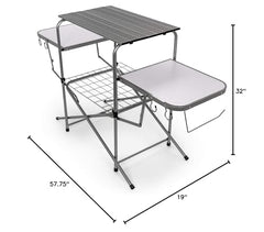 Camco Olympian Deluxe table side shelves provide convenient utensil storage.