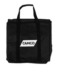 Camco portable toilet storage bag top-opening view for easy loading.