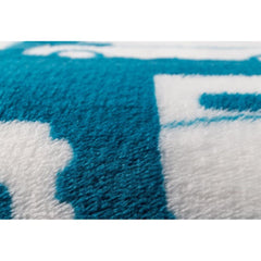 Camco RV-print blue blanket close-up emphasizes its camping-ready design.