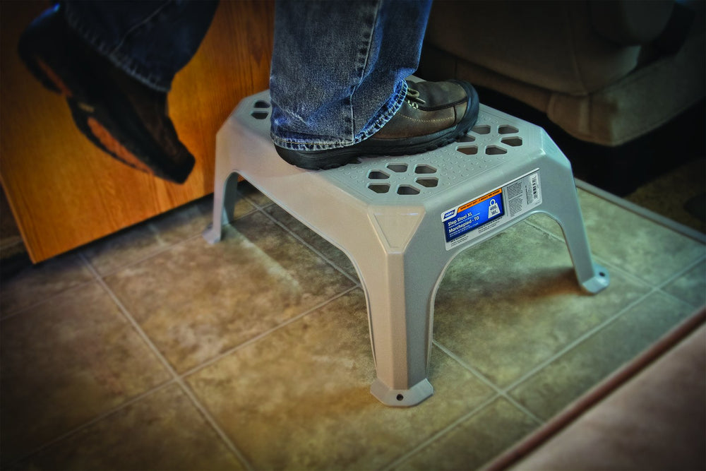 Camco step stool shown nested for compact storage