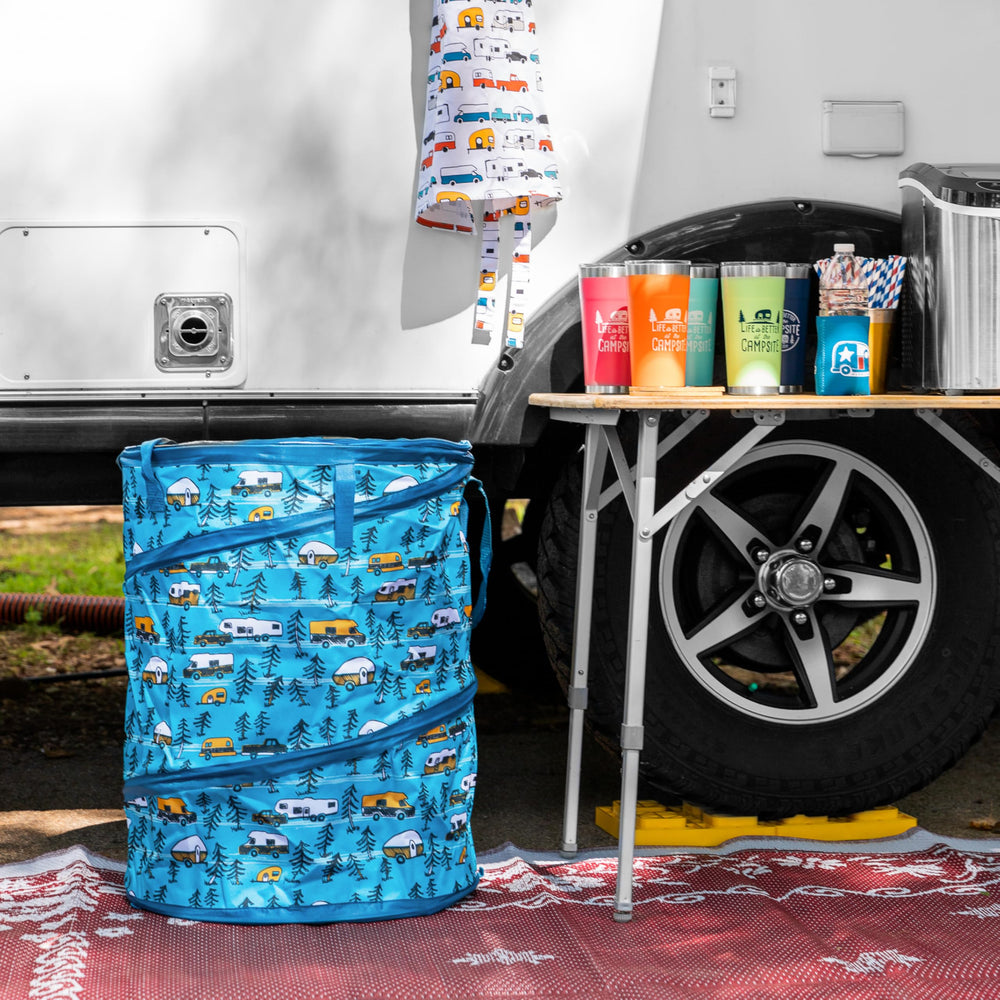Camco table in RV or camping setup for on the go meals