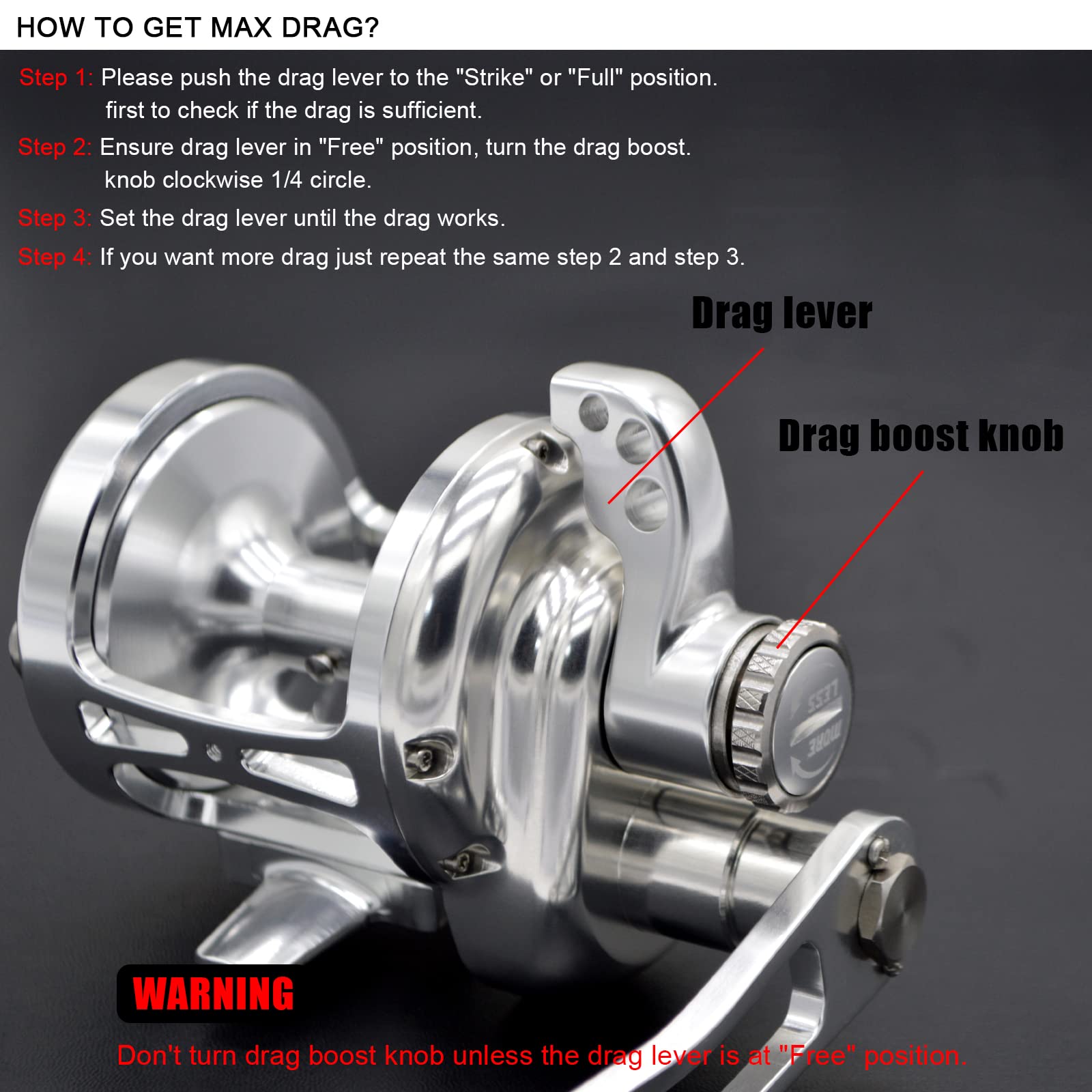 Camekoon cast fine adjustment knob allows precise casting distance control.