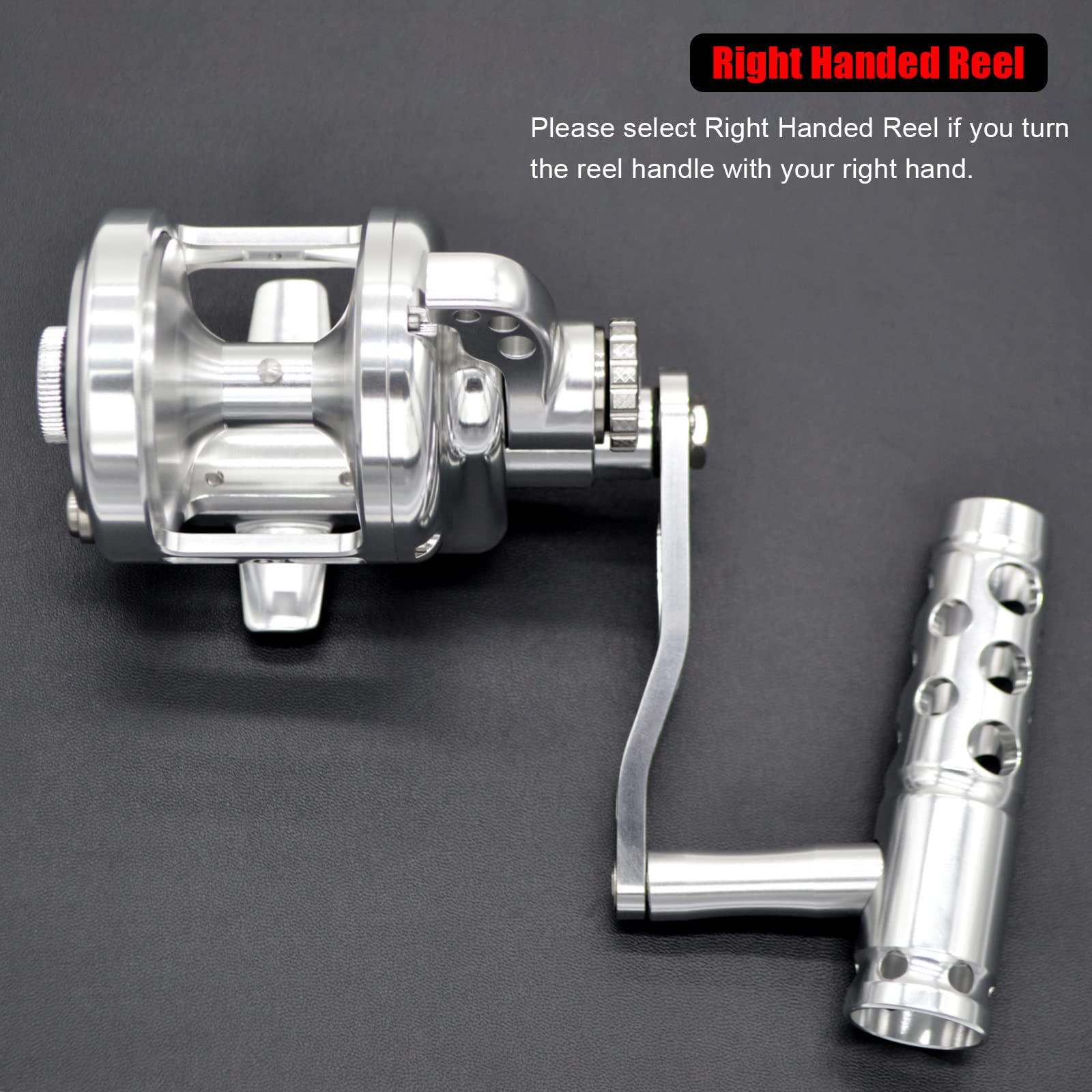 Close-up of Camekoon TR overhead jigging reel spool showing durable aluminum construction