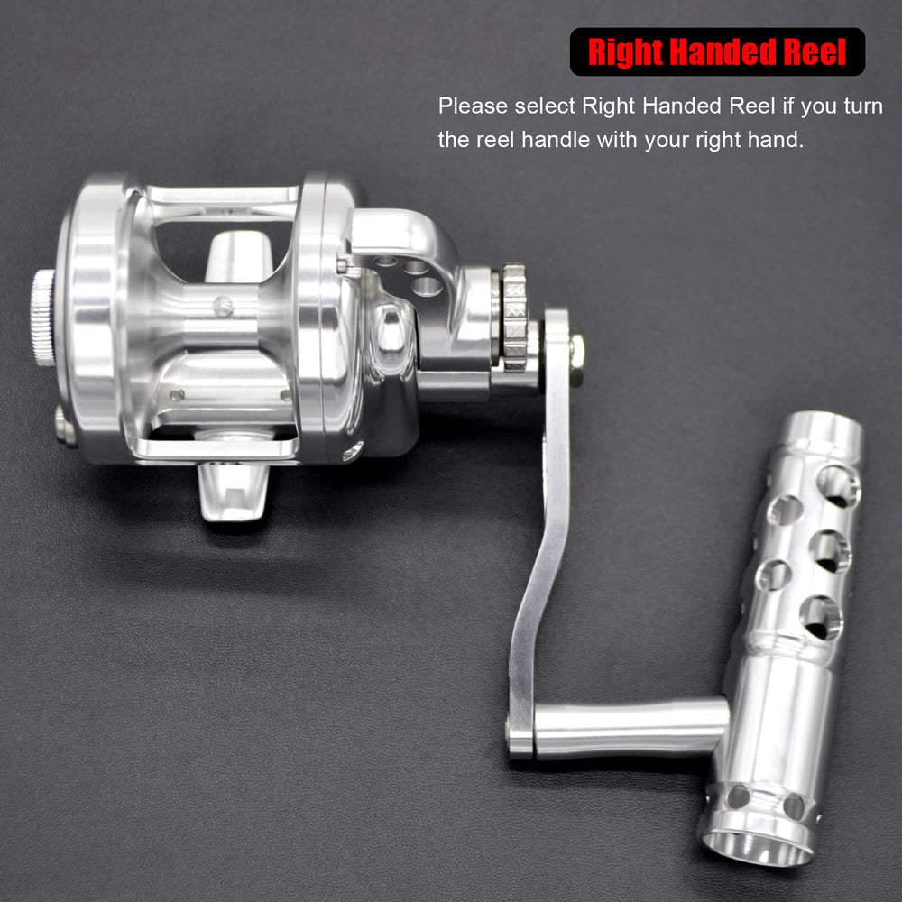 Close-up of Camekoon TR overhead jigging reel spool showing durable aluminum construction