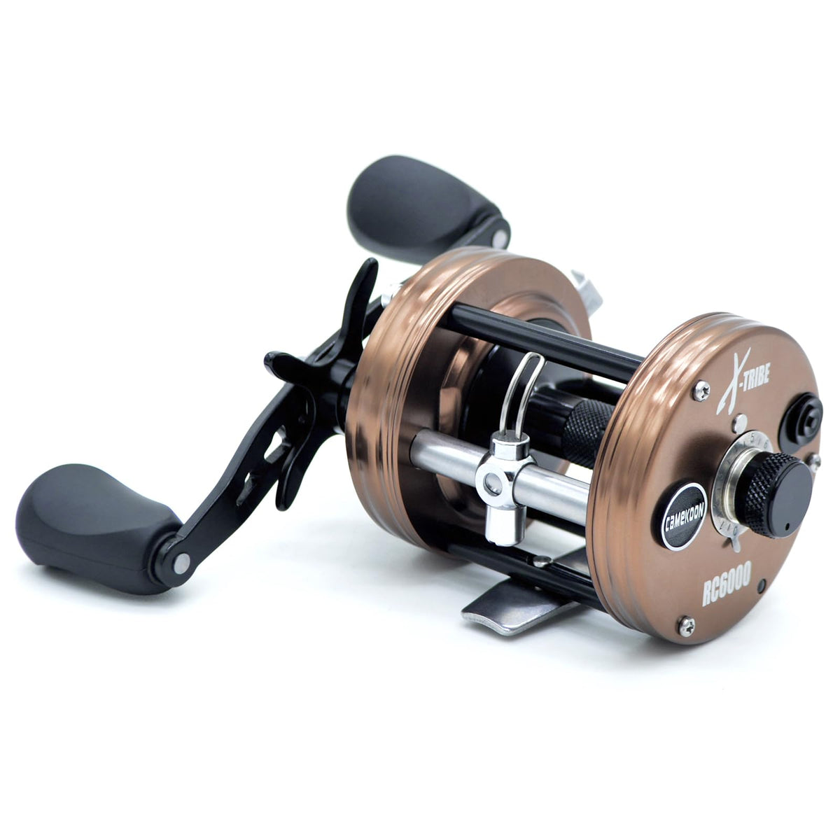 CAMEKOON X-Tribe round baitcaster frame shows rugged all-metal construction for durability