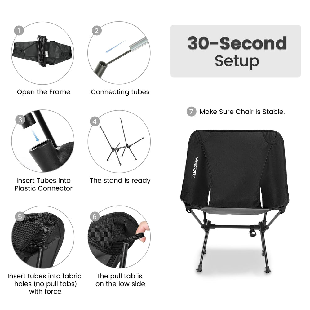 CAMEL CROWN portable camping chair compact stowed in trunk for road trips.