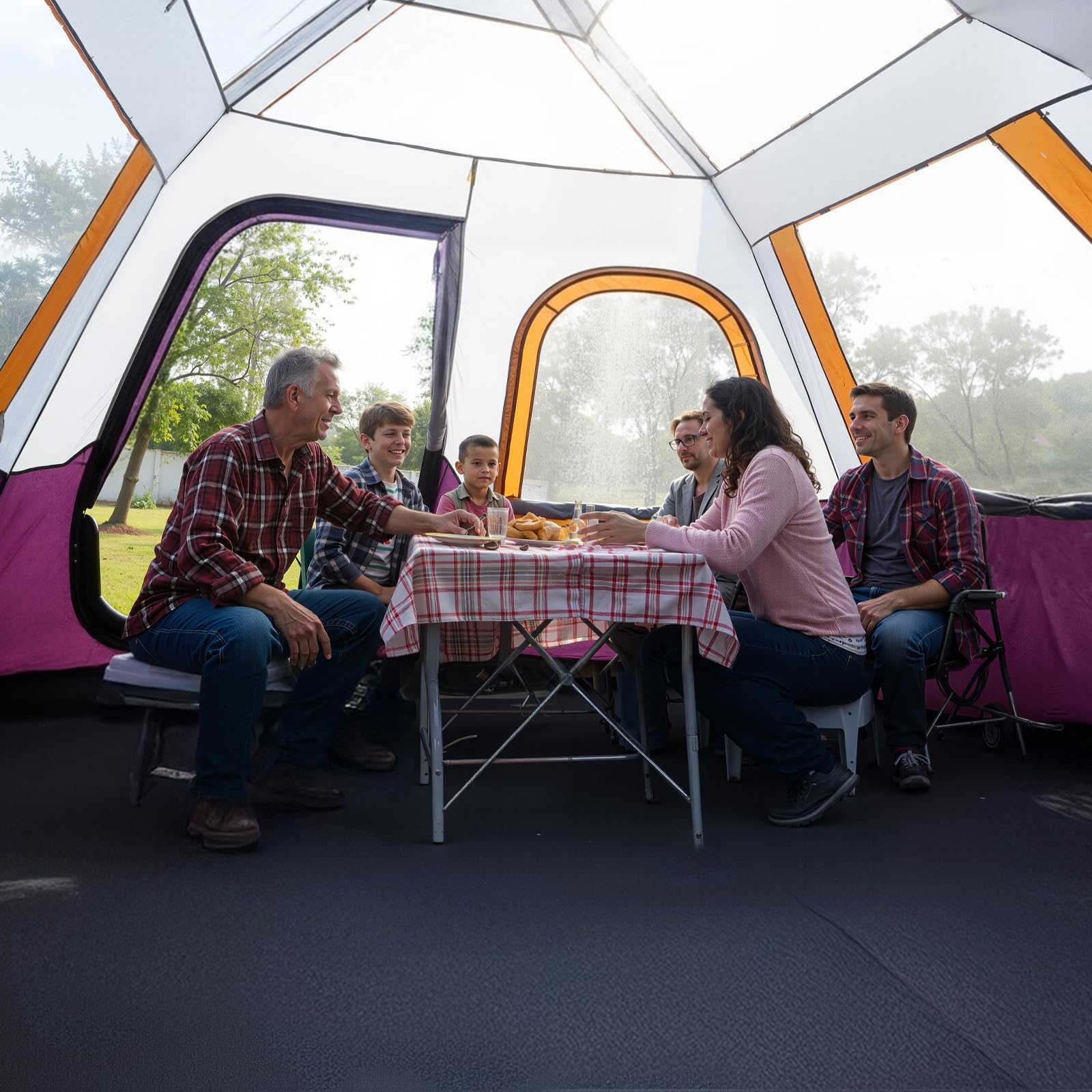 Camel Crown family tent spacious interior shows room for six sleepers.