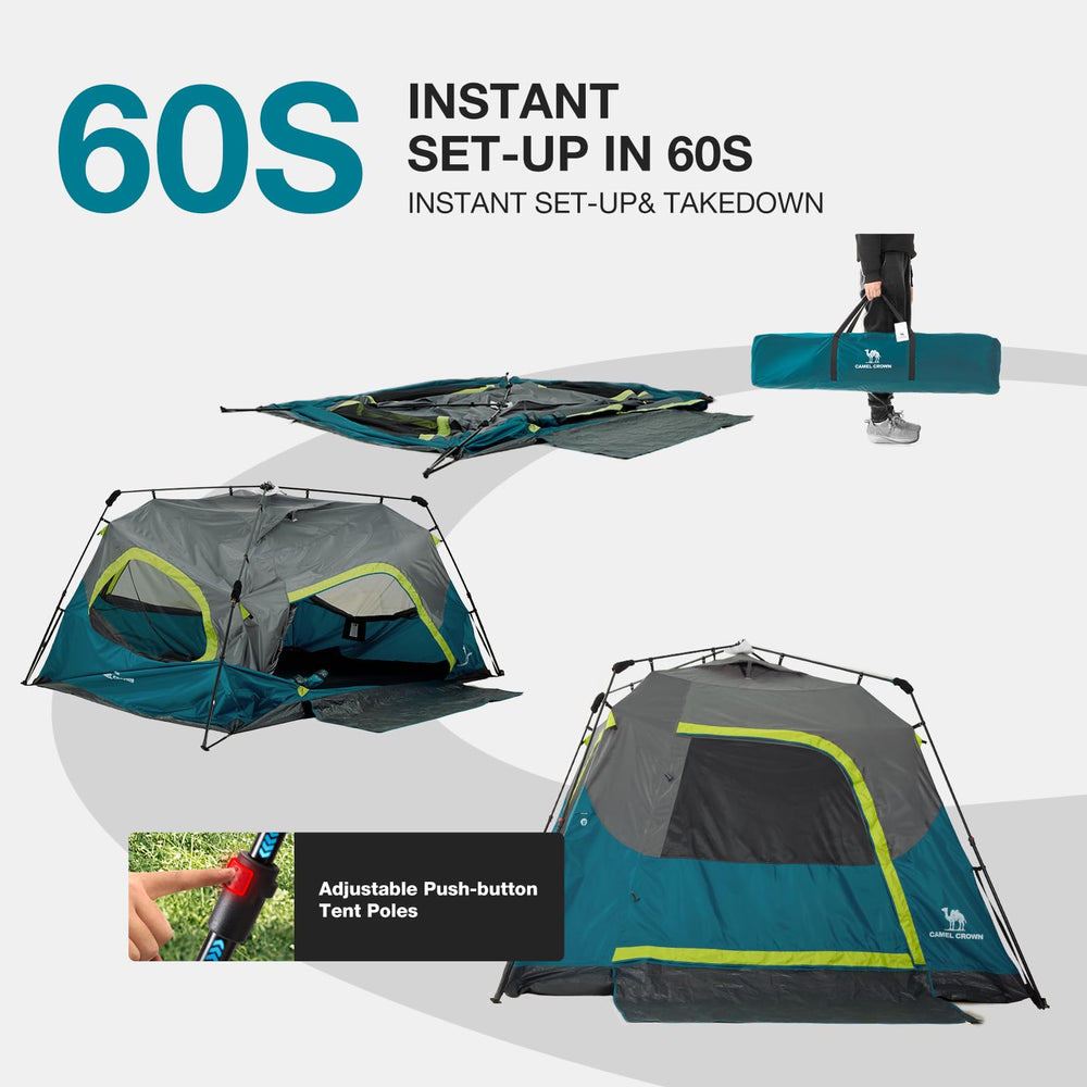 CAMEL CROWN ink-blue tent ventilation shows multiple mesh windows for airflow