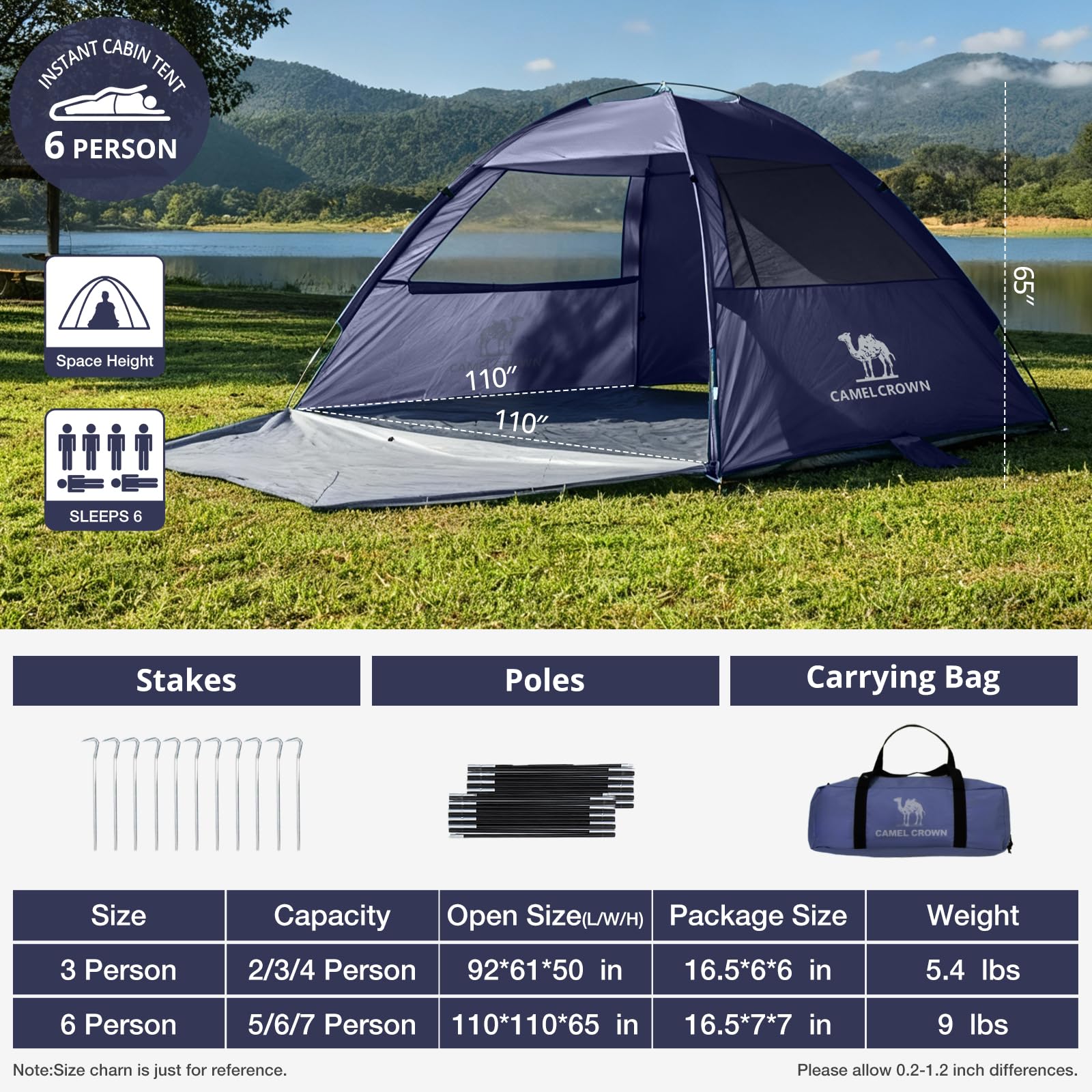 Camel Crown dual mesh windows provide 360° ventilation and views.