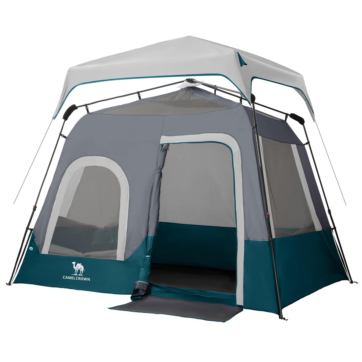 Camel Crown pop-up tent with 60s setup demonstrates rapid family camping assembly.