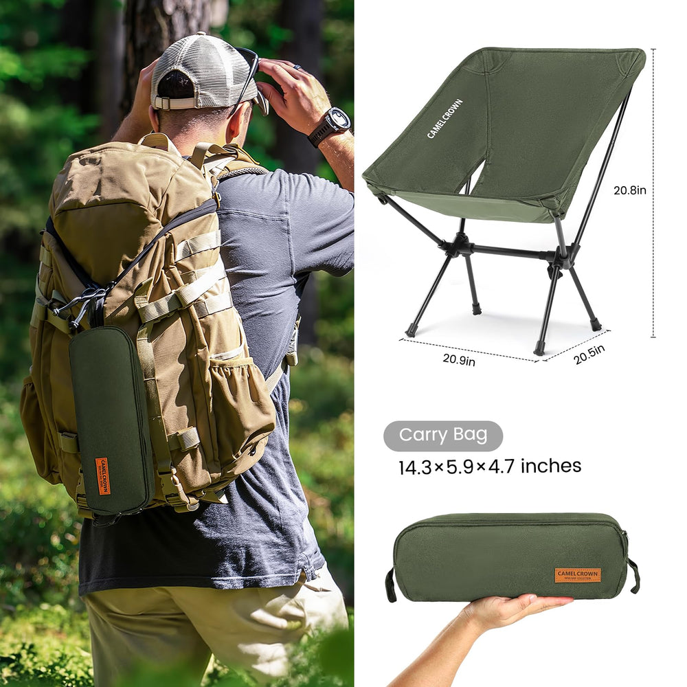 CAMEL CROWN portable camping chair aluminum-frame highlights sturdy outdoor support.