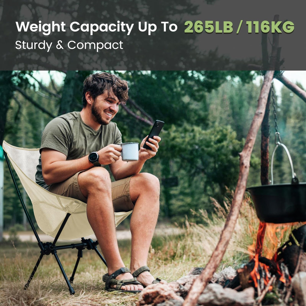CAMEL CROWN portable camping chair back-support for relaxed seating.