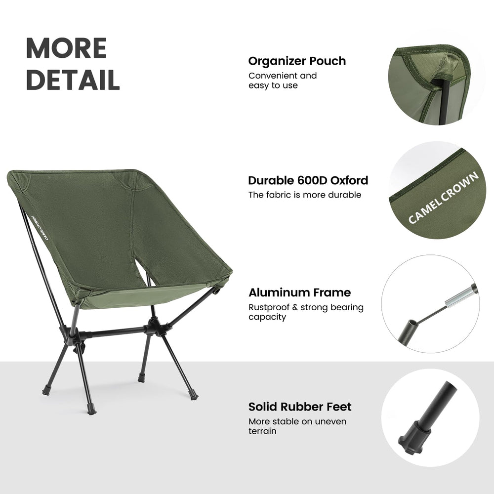 CAMEL CROWN portable camping chair breathable fabric keeps you cool and comfortable.