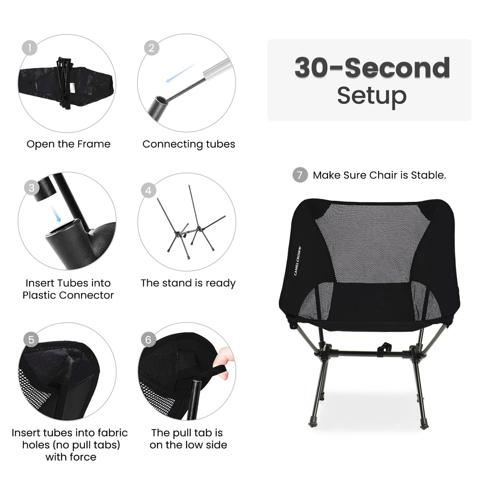 Camel Crown camping chair with breathable mesh seat staying cool in heat.
