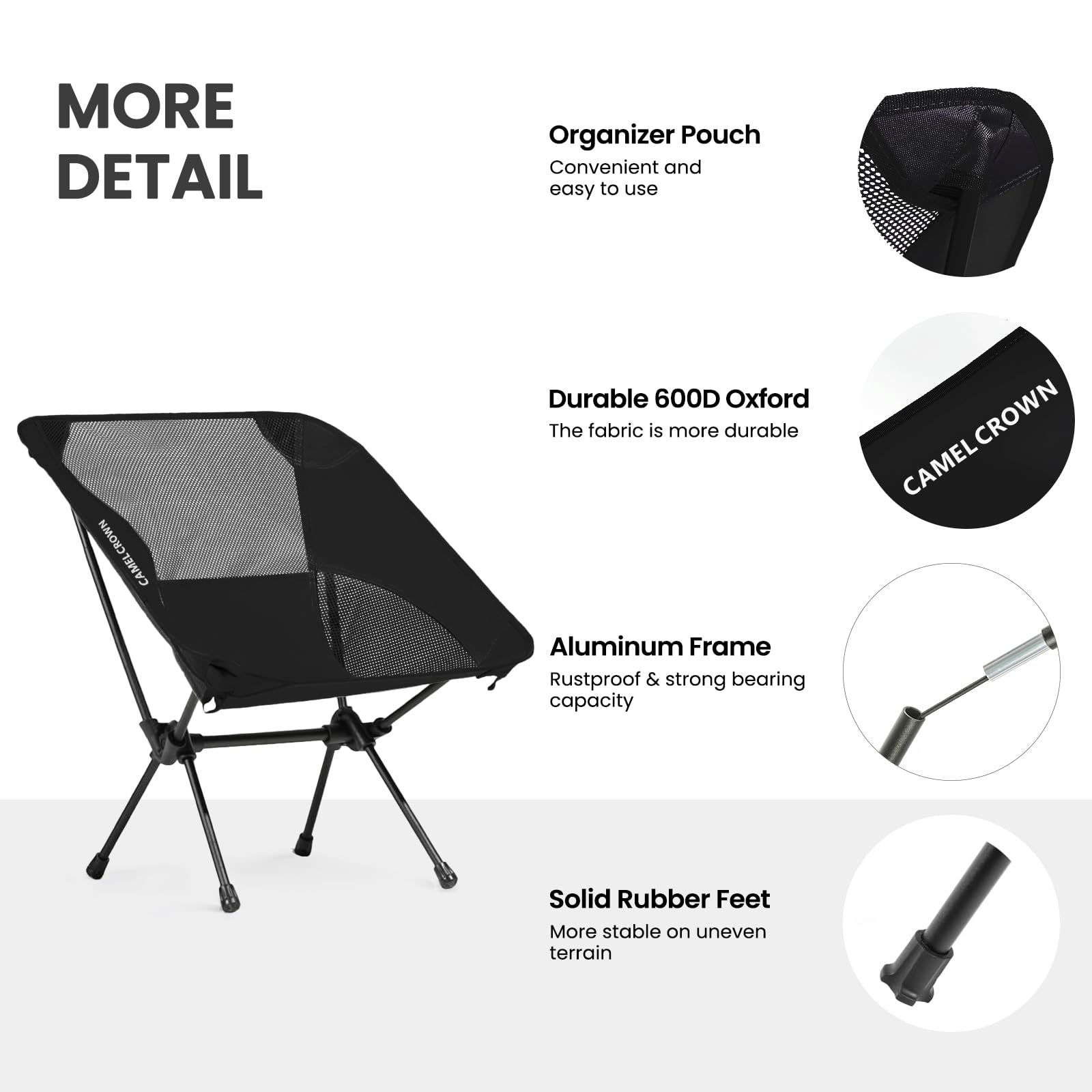 Camel Crown folding chair fits easily in car trunk for trips.
