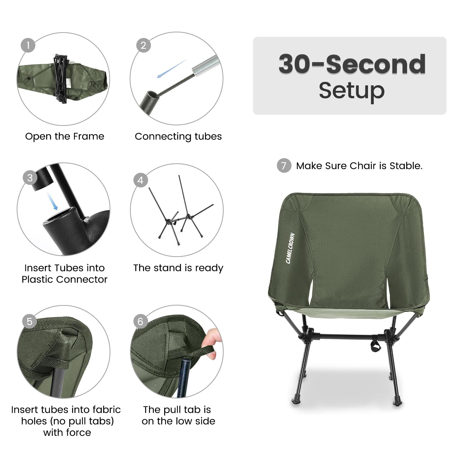 CAMEL CROWN portable camping chair ergonomic-seat supports comfortable breaks.
