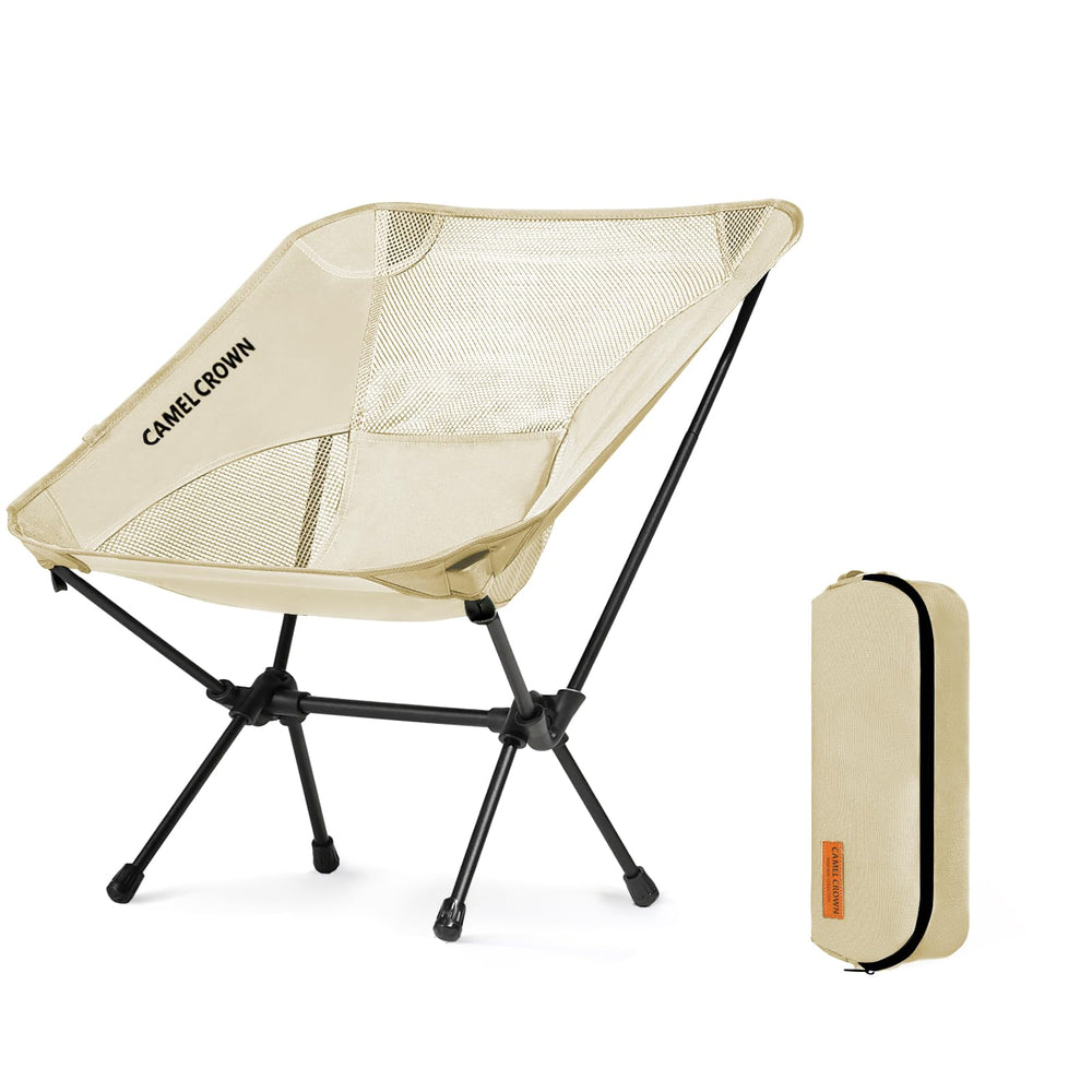 CAMEL CROWN portable camping chair folded for easy transport and compact storage.