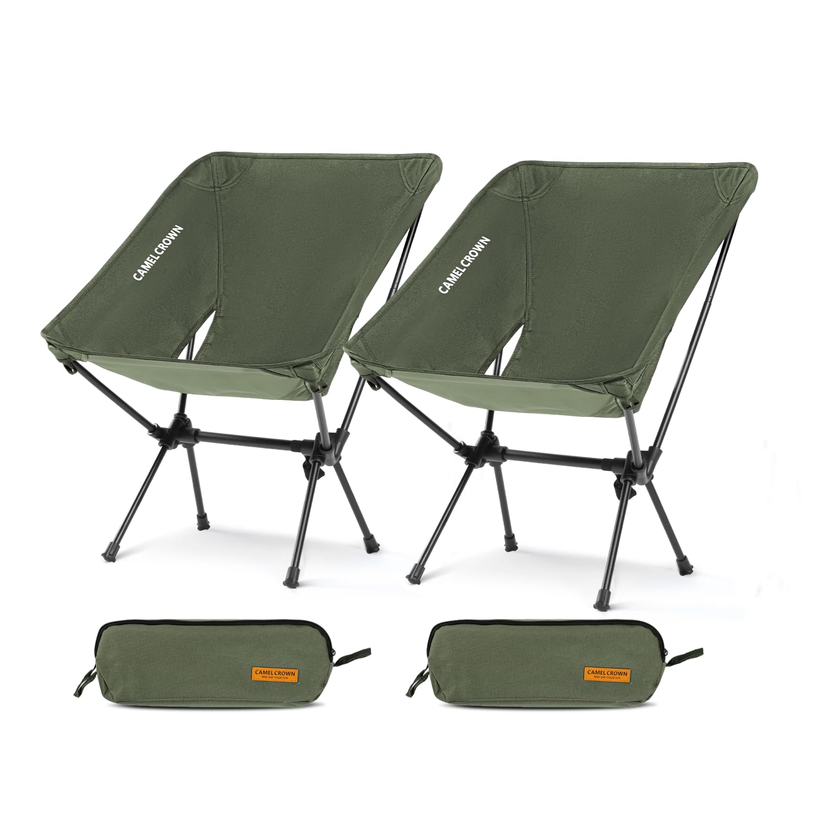 CAMEL CROWN portable camping chair in army green ready for outdoor lounging.