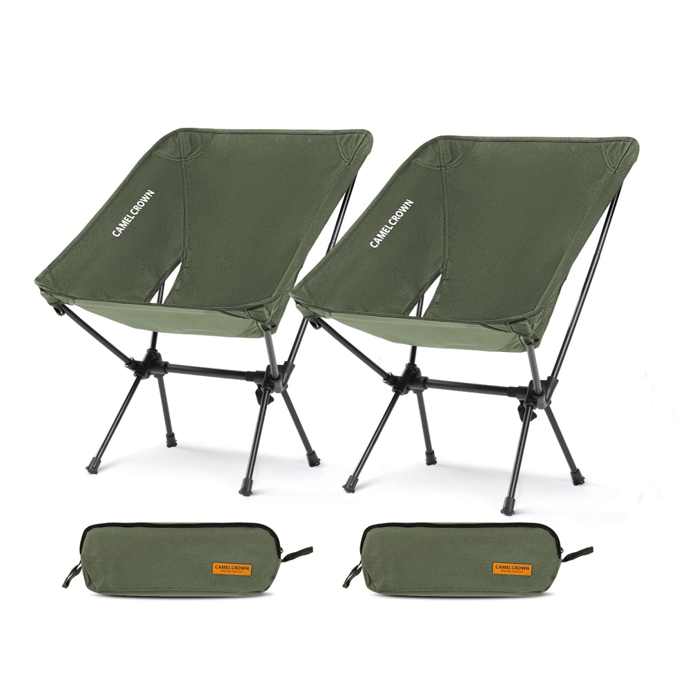 CAMEL CROWN portable camping chair in army green ready for outdoor lounging.
