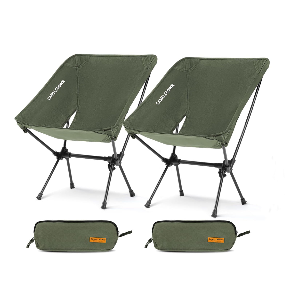 CAMEL CROWN portable camping chair in army green ready for outdoor lounging.