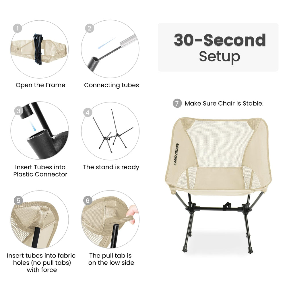 CAMEL CROWN portable camping chair mesh-seat detail for breathable comfort.
