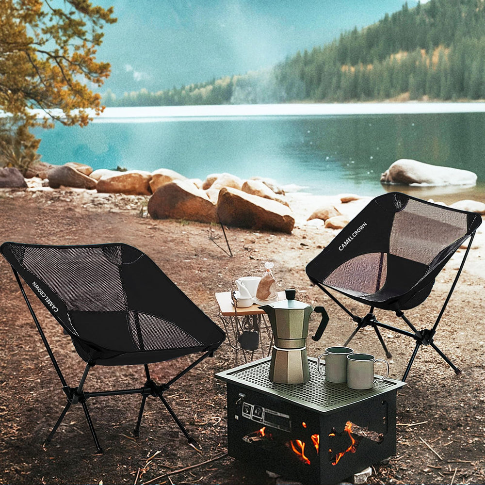 Camel Crown portable camping chair open-seat with breathable mesh for comfort.
