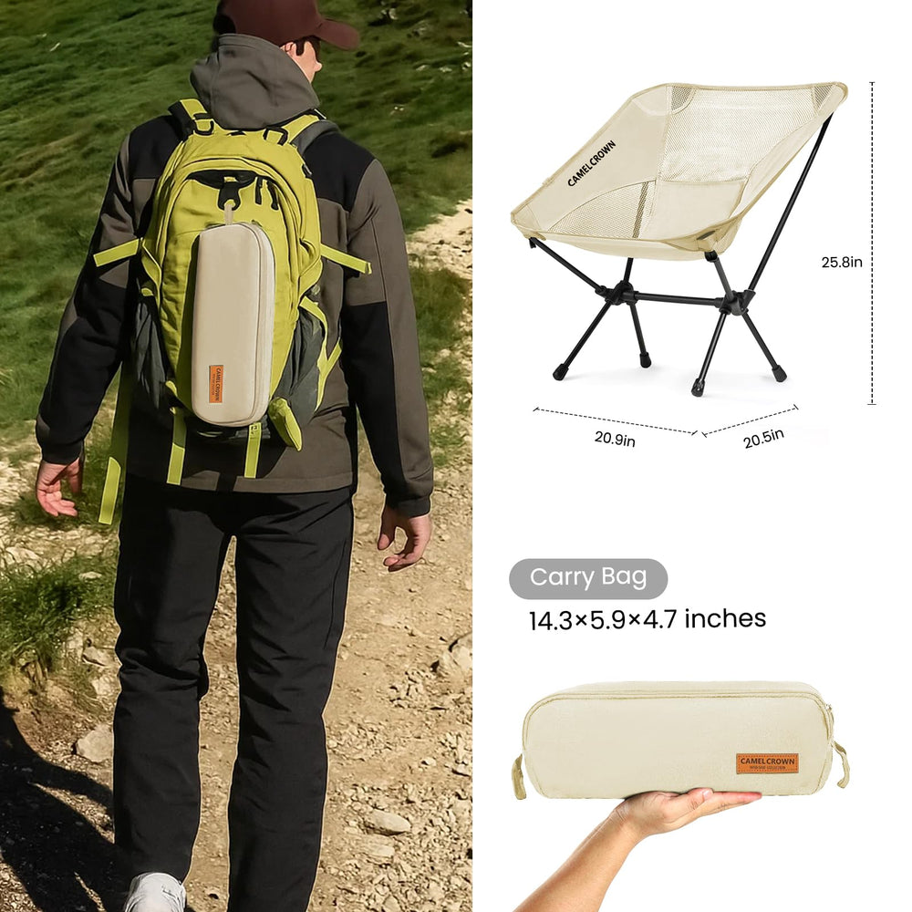 CAMEL CROWN portable camping chair side view shows sturdy frame.
