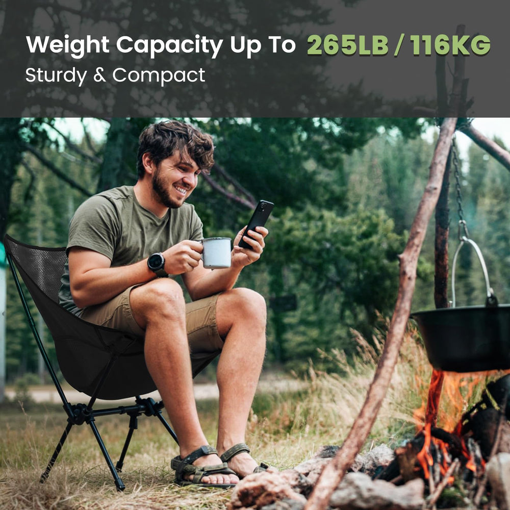 Camel Crown portable chair featuring X-frame stability on uneven ground.