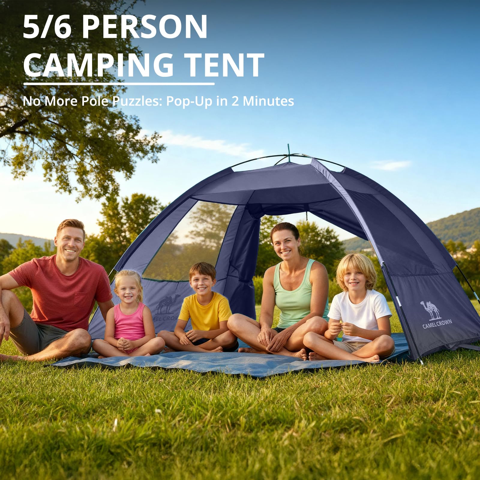Camel Crown tent with quick-setup poles enables fast shelter deployment.