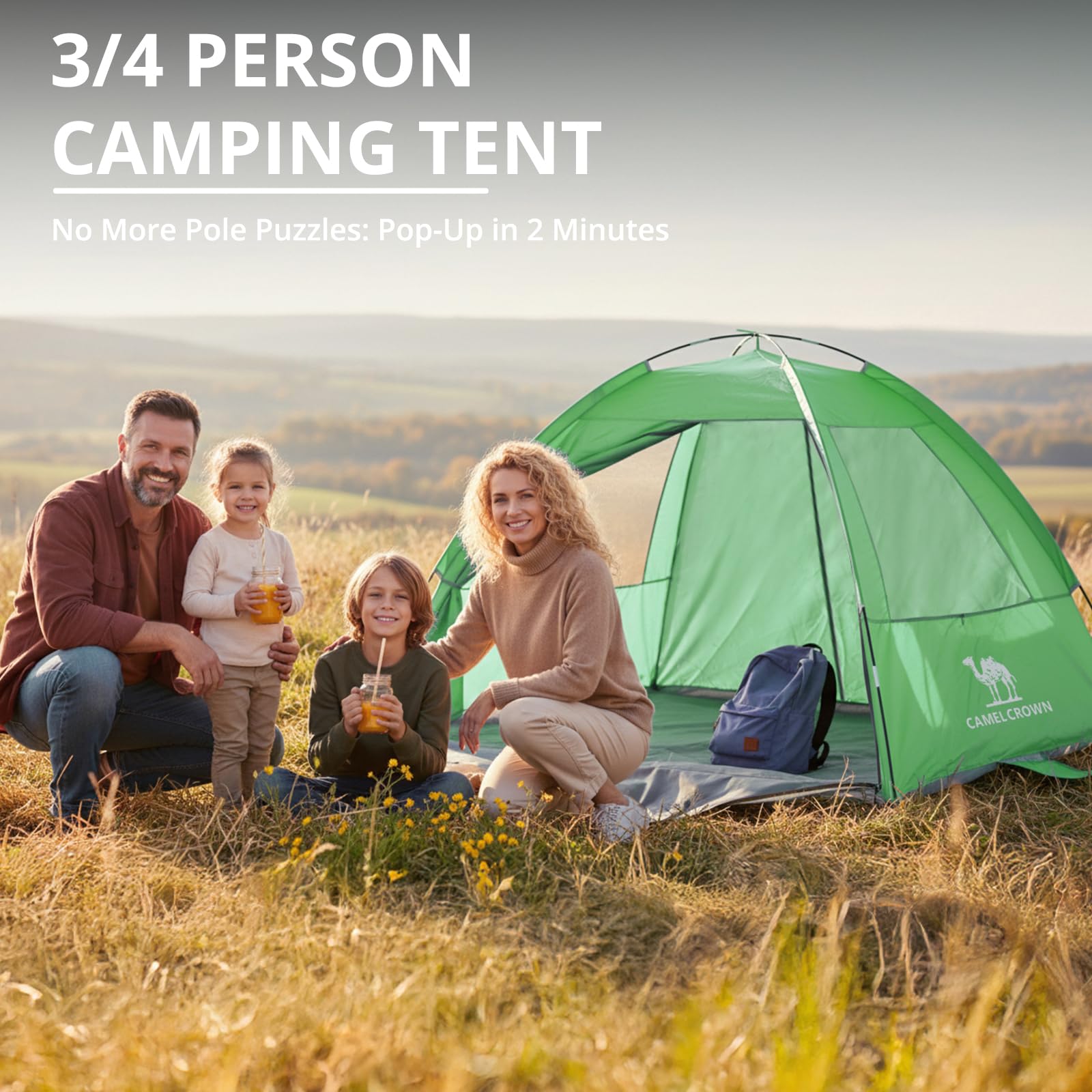 Camel Crown tent features silver-coated sun defense for cooler interior
