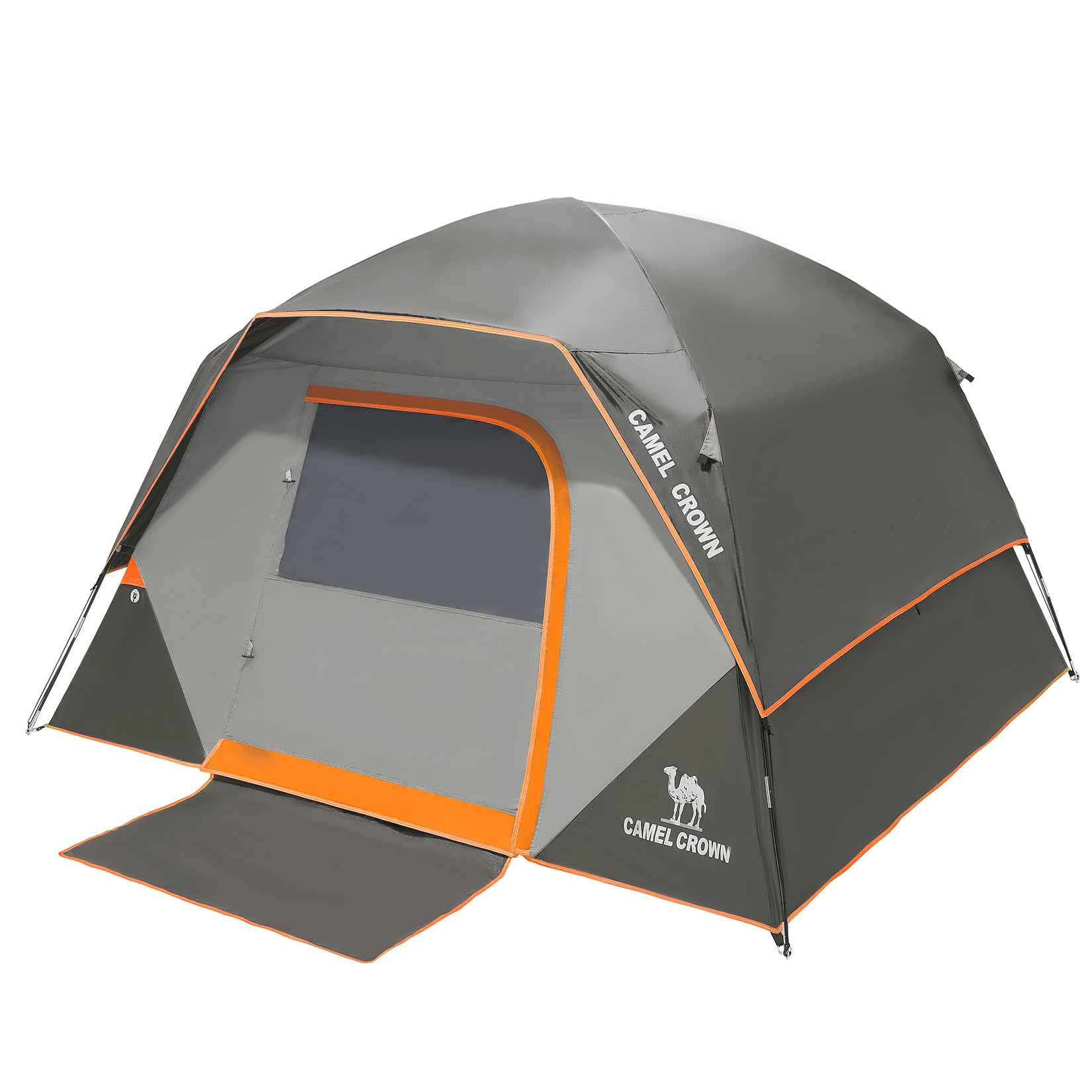 Camel Crown 6-person tent with waterproof fabric offers all-weather shelter for camping.