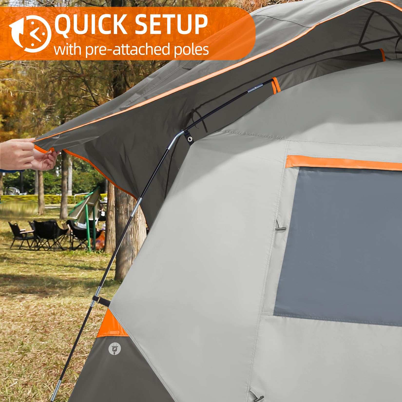Camel Crown tent features windproof ropes for steadier camping in gusts.